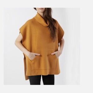 Ladies Kerisma Kanga Poncho Burnt Orange Cowl Side Slits Angora Viscose Blend Sm
